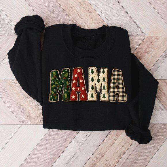 Christmas Mama Sweatshirt, Buffalo Plaid Tree Shirt, Holiday Mama Shirt 141 - Picture 1 of 5
